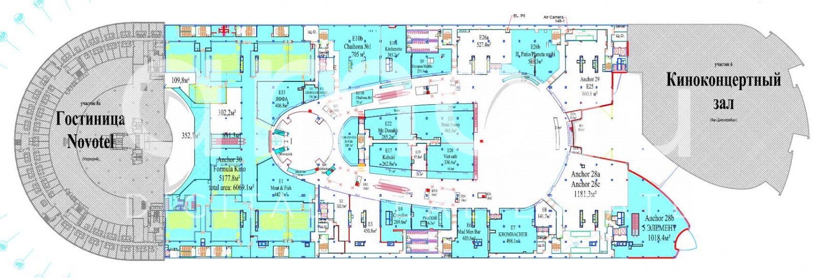 Планировка офиса 860.8 м², 5 этаж, ТРЦ «Афимолл Сити»